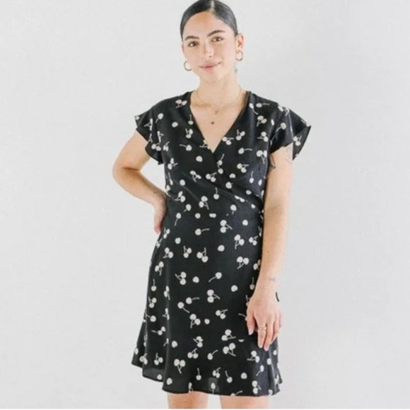 Rails Dresses & Skirts - Perfect Rails 💯 silk Black Cream Cherries Leanne Wrap Dress XS